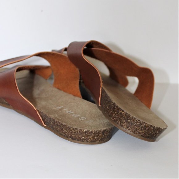 Esprit Cognac Brown Criss Cross Slides - Picture 3 of 6